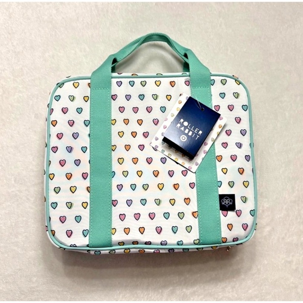 Roller Rabbit x Target Hanging Toiletry Bag White Teal Disco Hearts Travel Case - Picture 4 of 4